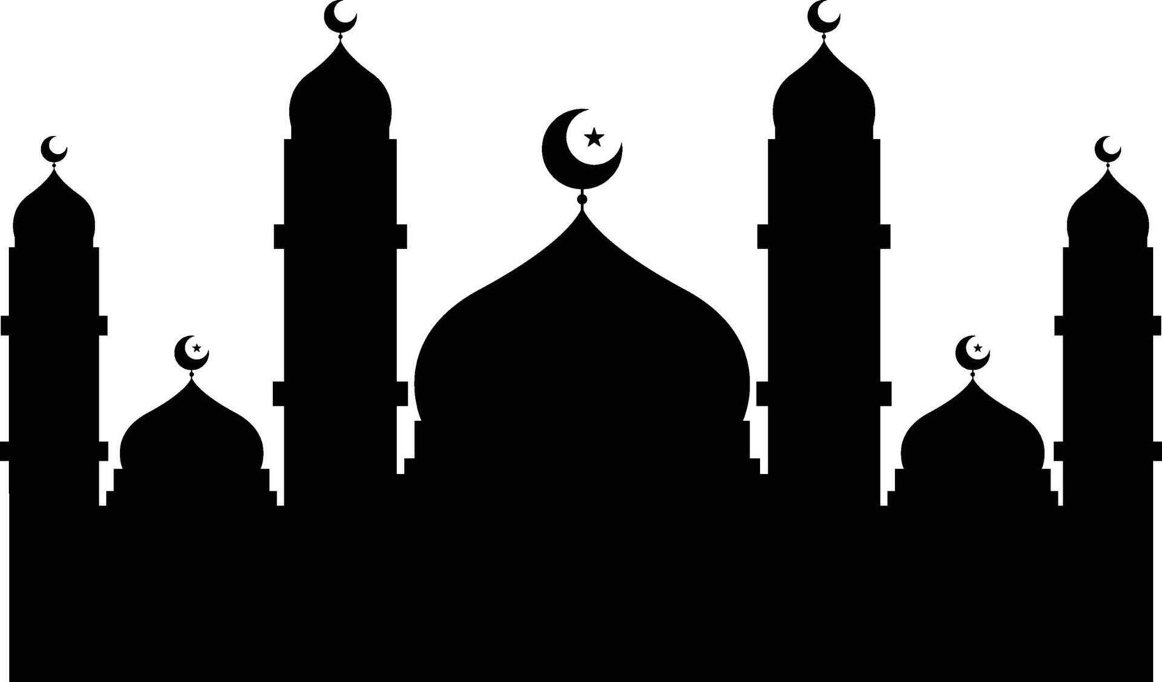 Black Silhouette Big Mosque with Crescent Star on Top of Dome vector