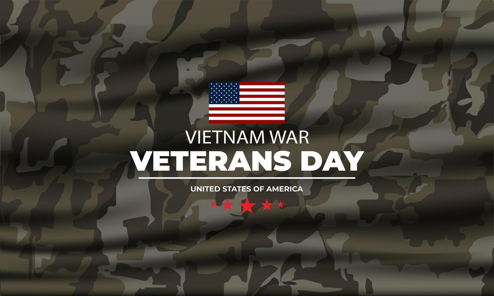Veterans day background with camo fabric and american flag vector
