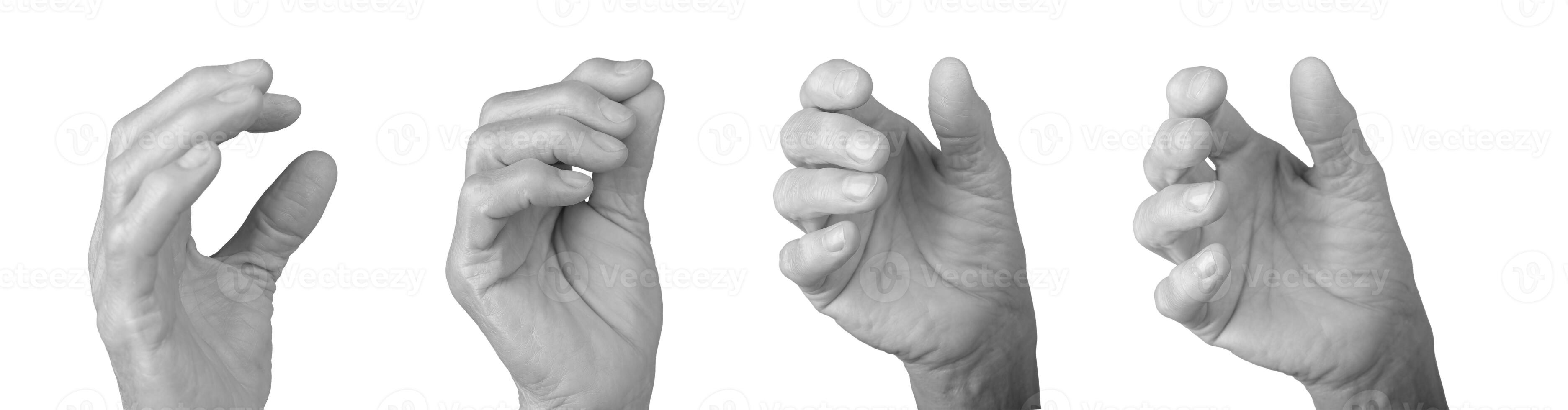 Wrinkled female hand reaching to grab, curled fingers, soft anatomy, gesture of grasping or holding, photo