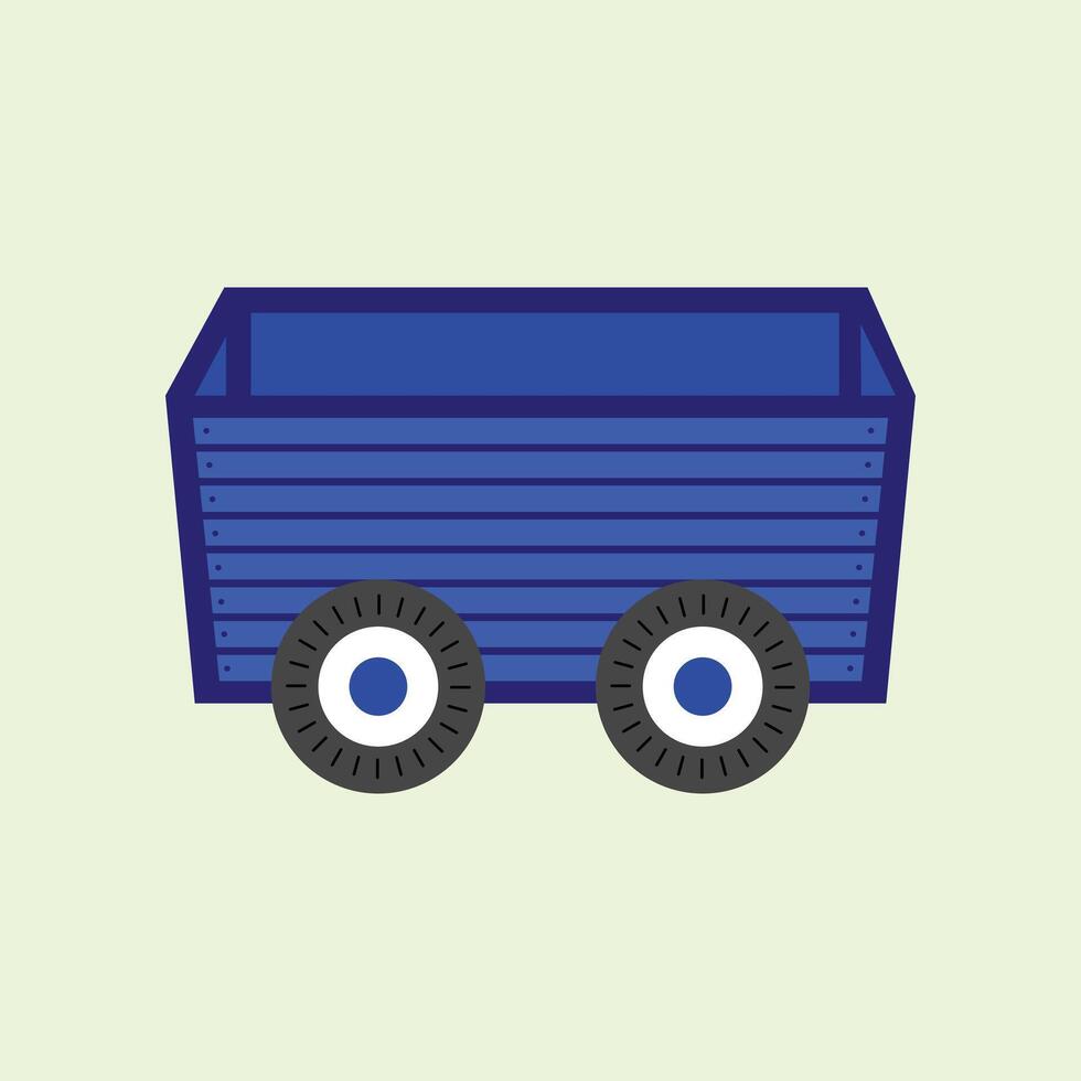 Illustration of a toy truck. Isolated on green background. Illustration of a blue freight train carriage. Usually used to transport crops. vector