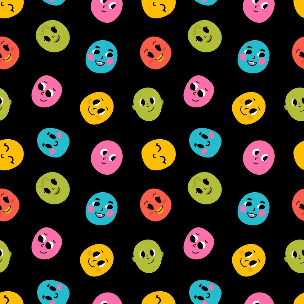 Seamless pattern of smiling faces. Funny smiling cartoon characters vector