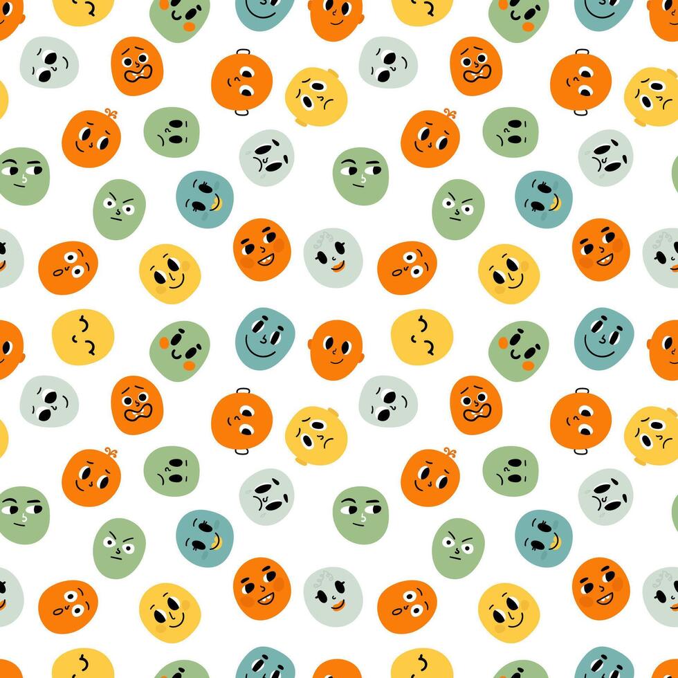Seamless pattern of colorful smiling faces. Funny characters vector