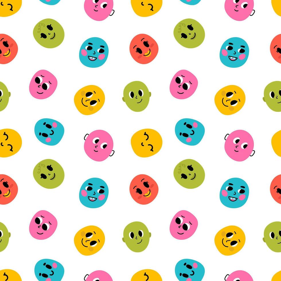 Seamless pattern of colorful smiling faces vector