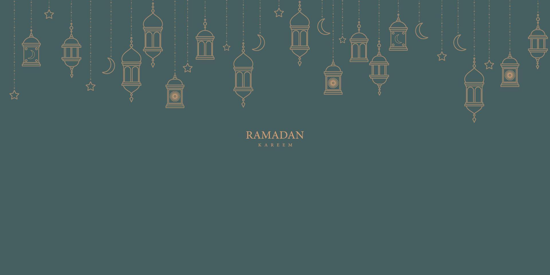 Ramadan Elegant Lantern Outline Background with Crescent Moon and Stars Islamic Festive Design vector