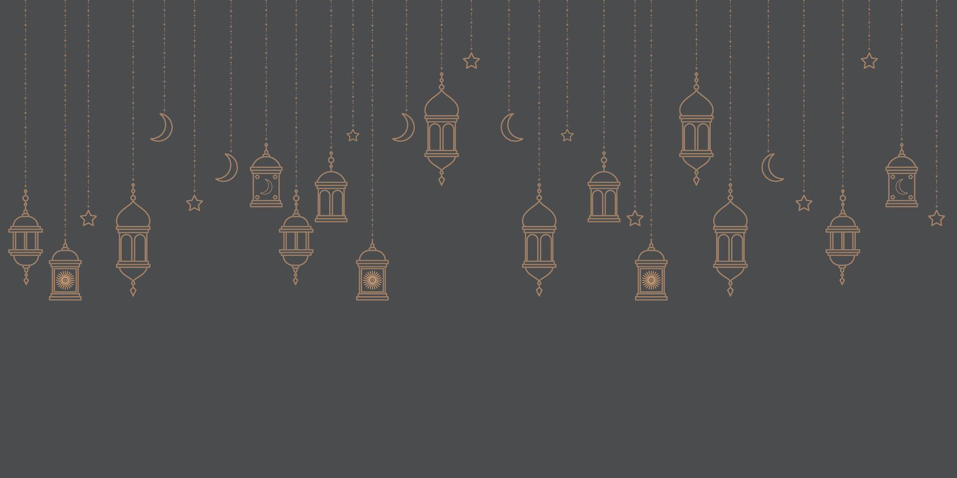 Ramadan Kareem Elegant Lantern Background with Hanging Crescent Moon and Stars in Minimalist Islamic Design vector