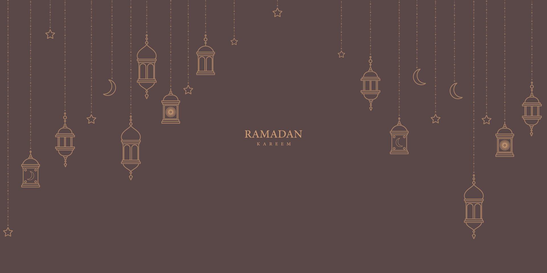 Ramadan Kareem Elegant Lantern Outline Background with Crescent Moon and Stars Islamic Design vector