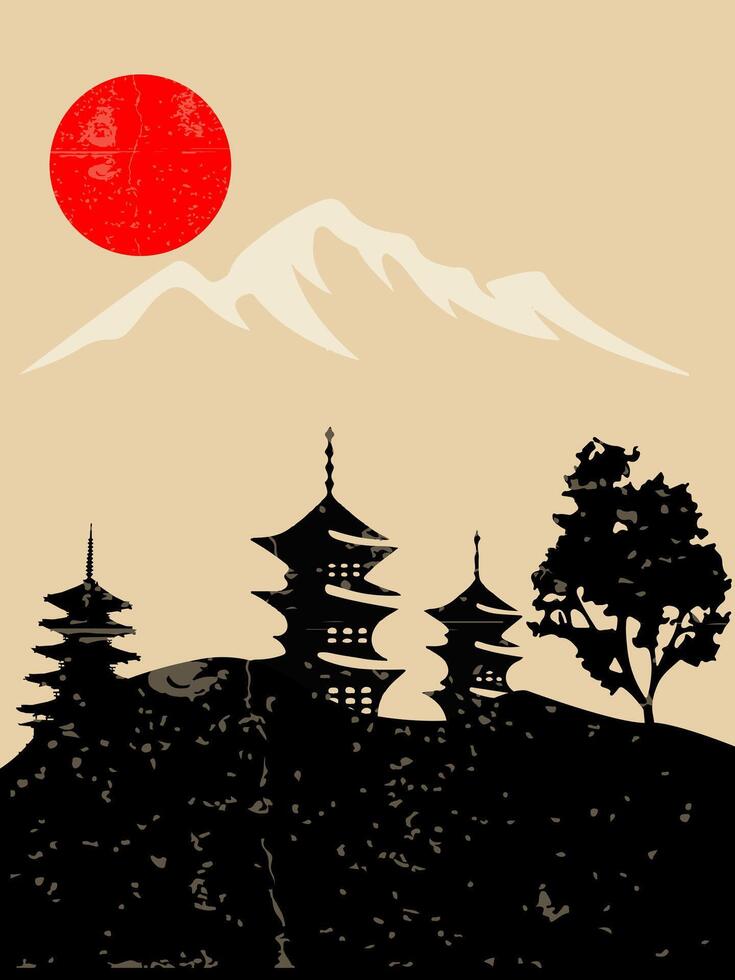 Abstract contemporary landscape posters. Modern background set with sun moon mountains. Abstract arts design for wall framed prints, poster, cover, home decor, canvas prints, wallpaper vector
