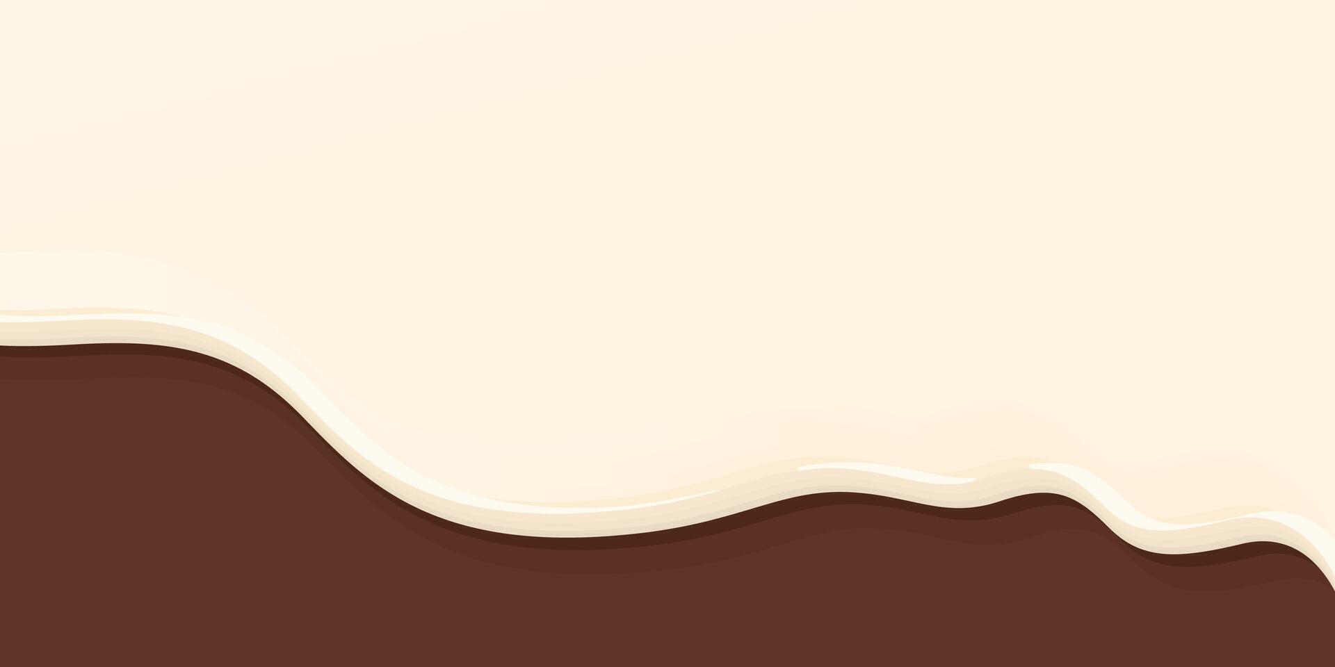 Melted white chocolate pouring on chocolate cake mousse background graphic illustration have blank space. vector