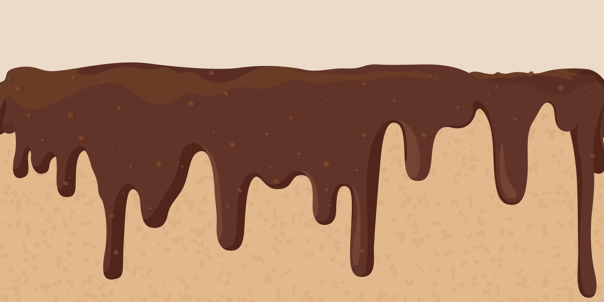 Melted chocolate pouring on vanilla mousse cake background graphic illustration have blank space. vector