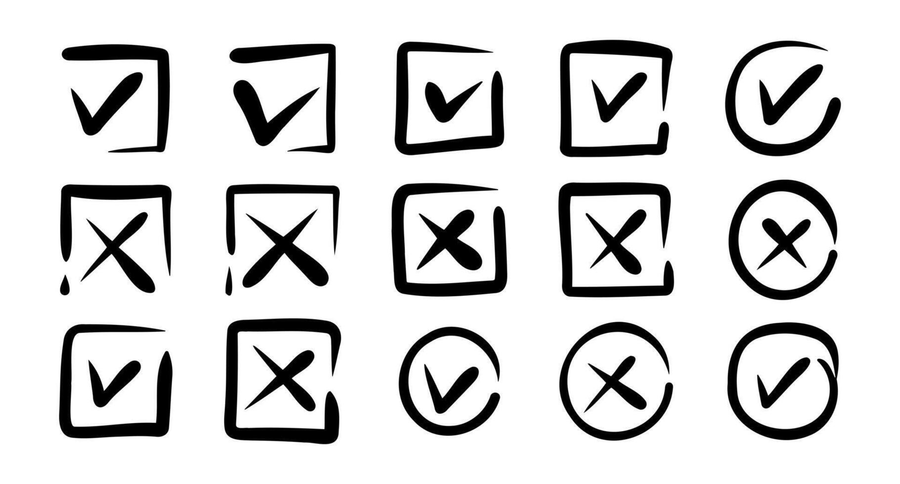 Collection of creative check mark and cross symbol images on a white background vector