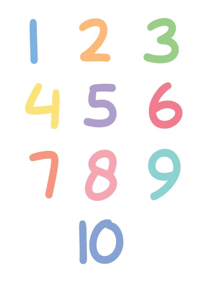 colorful hand written numbers set for kids learning. perfect for poster and print vector