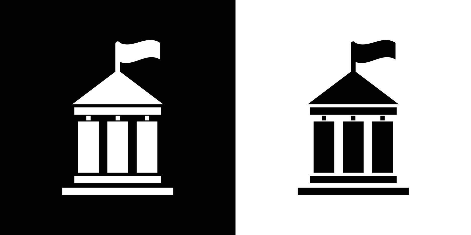 Municipal building icon with flag. Official government building icon. vector