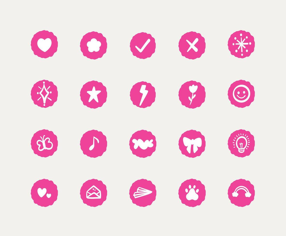 Pink Icon Set Featuring Minimalistic Symbols for Apps and Digital Designs vector