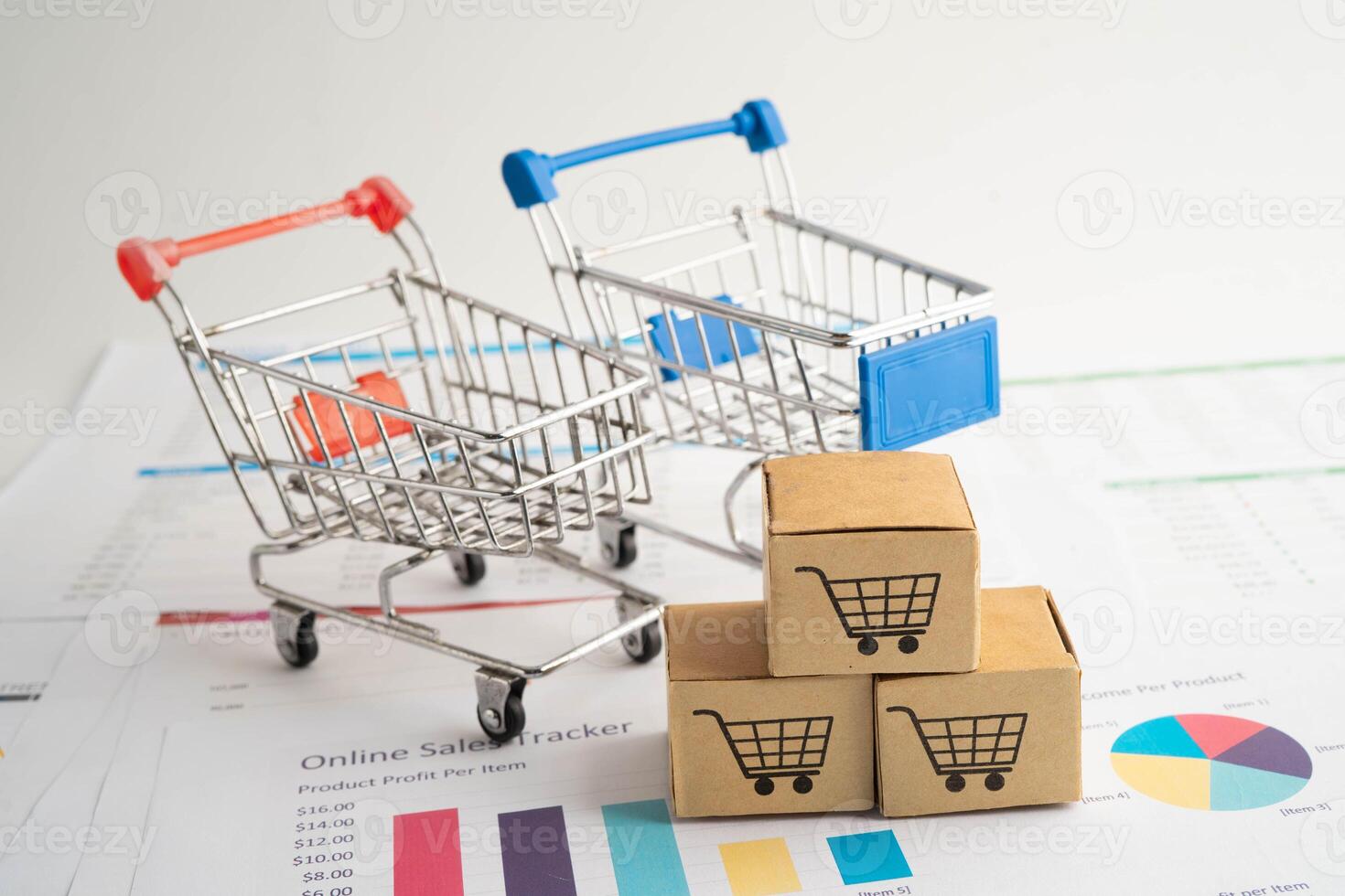 Online shopping, Shopping cart box on business graph, import export, photo