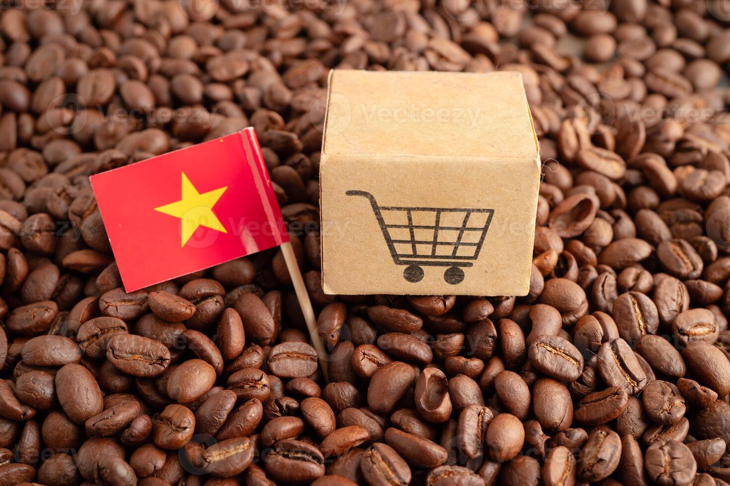 Vietnam flag on coffee beans, shopping online for export or import food photo