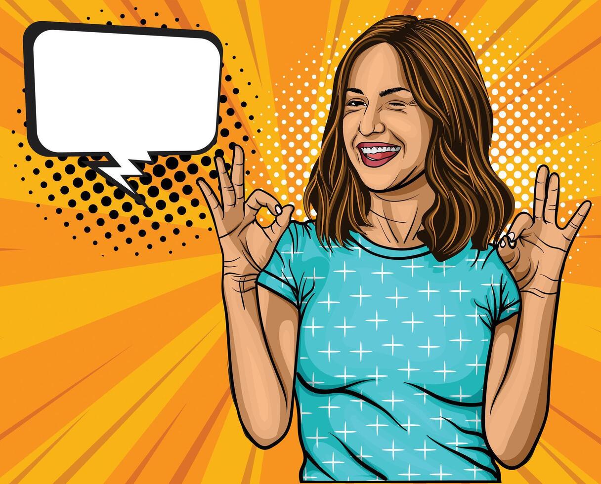 Pop Art Woman Laughing with Speech Bubble Comic Style Illustration vector