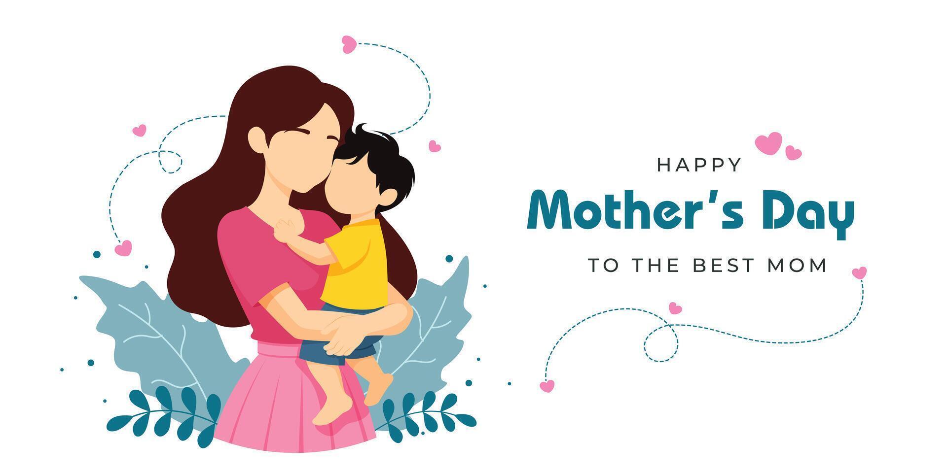 happy mother's day banner, mother holding a baby in her hands vector