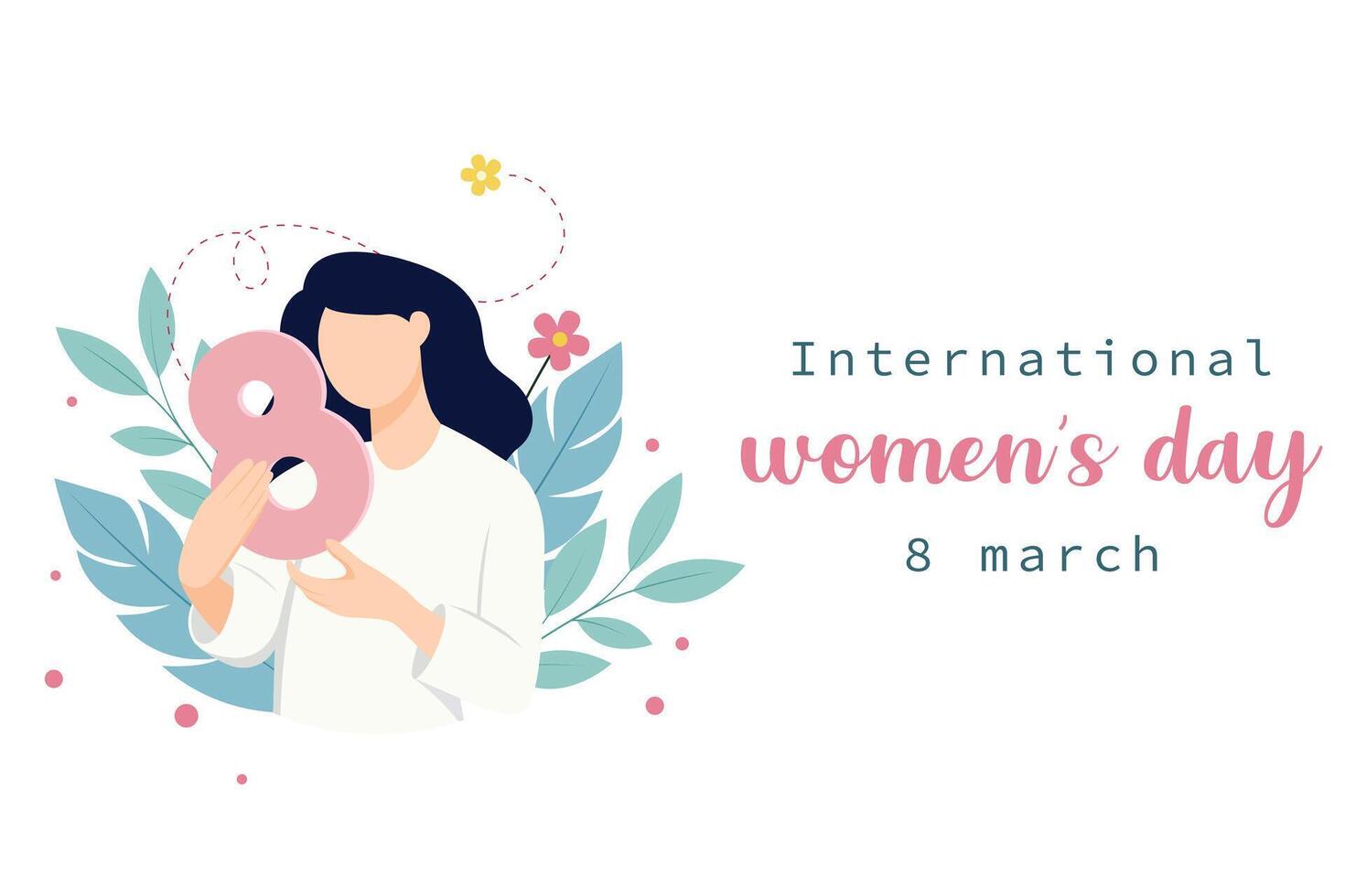 Happy International Women's Day. Illustration of Women holding 8 vector