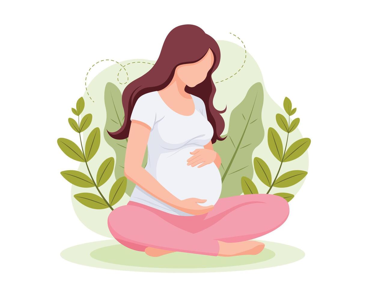beautiful young pregnant woman illustration, concept of pregnancy and motherhood, flat style vector