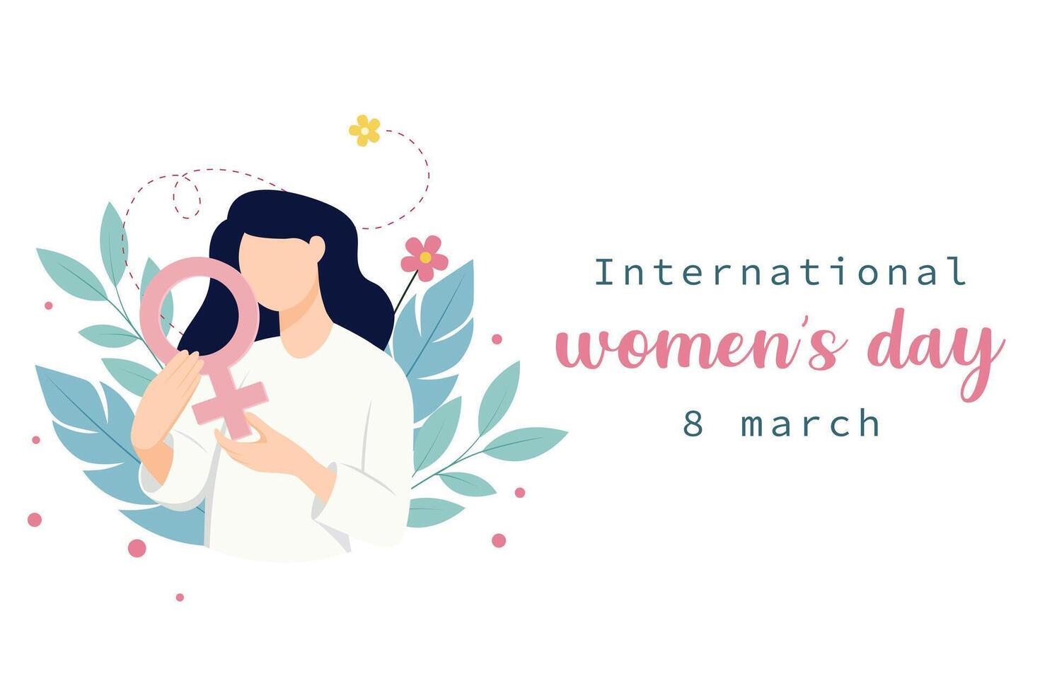 Happy International Women's Day. Illustration of Women with sign. vector