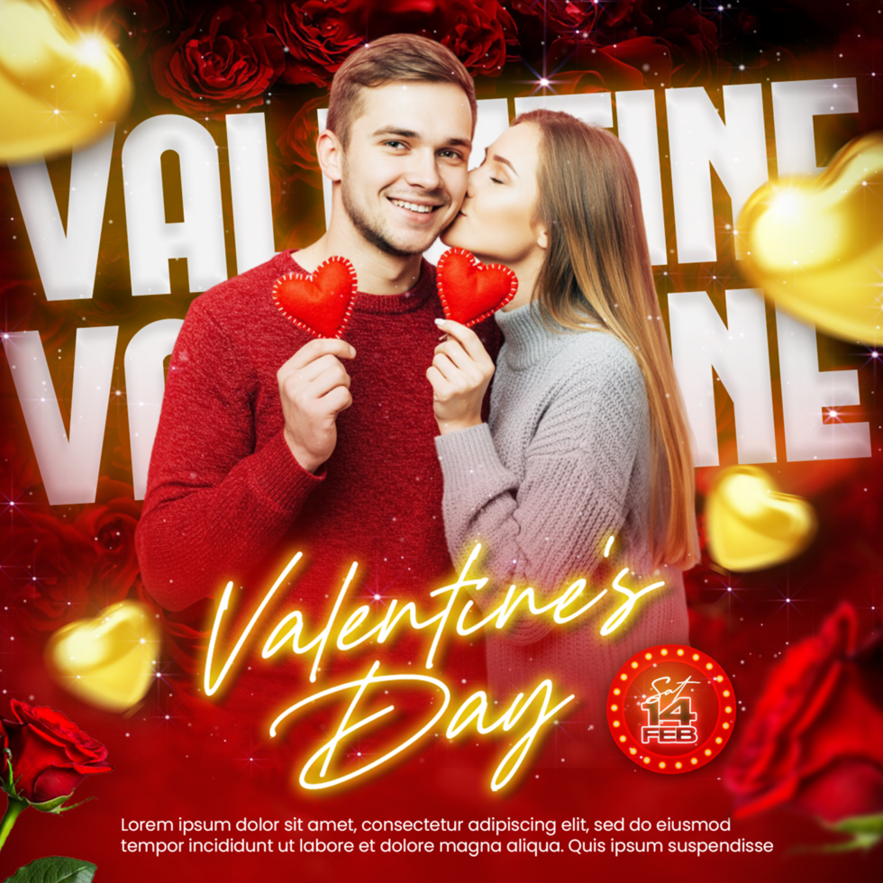 valentines day celebration poster Happy valentines day Greeting card with Couple background psd
