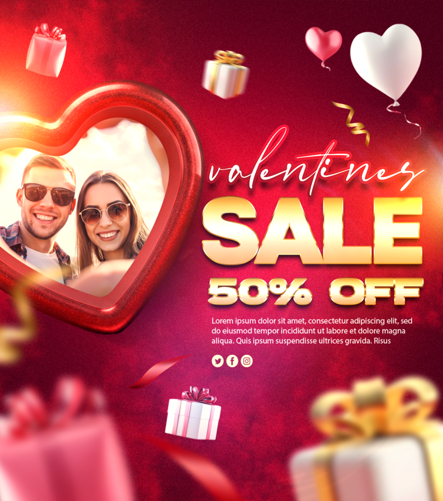 Valentines day discount sale poster template with valentines sale background Valentines sale psd