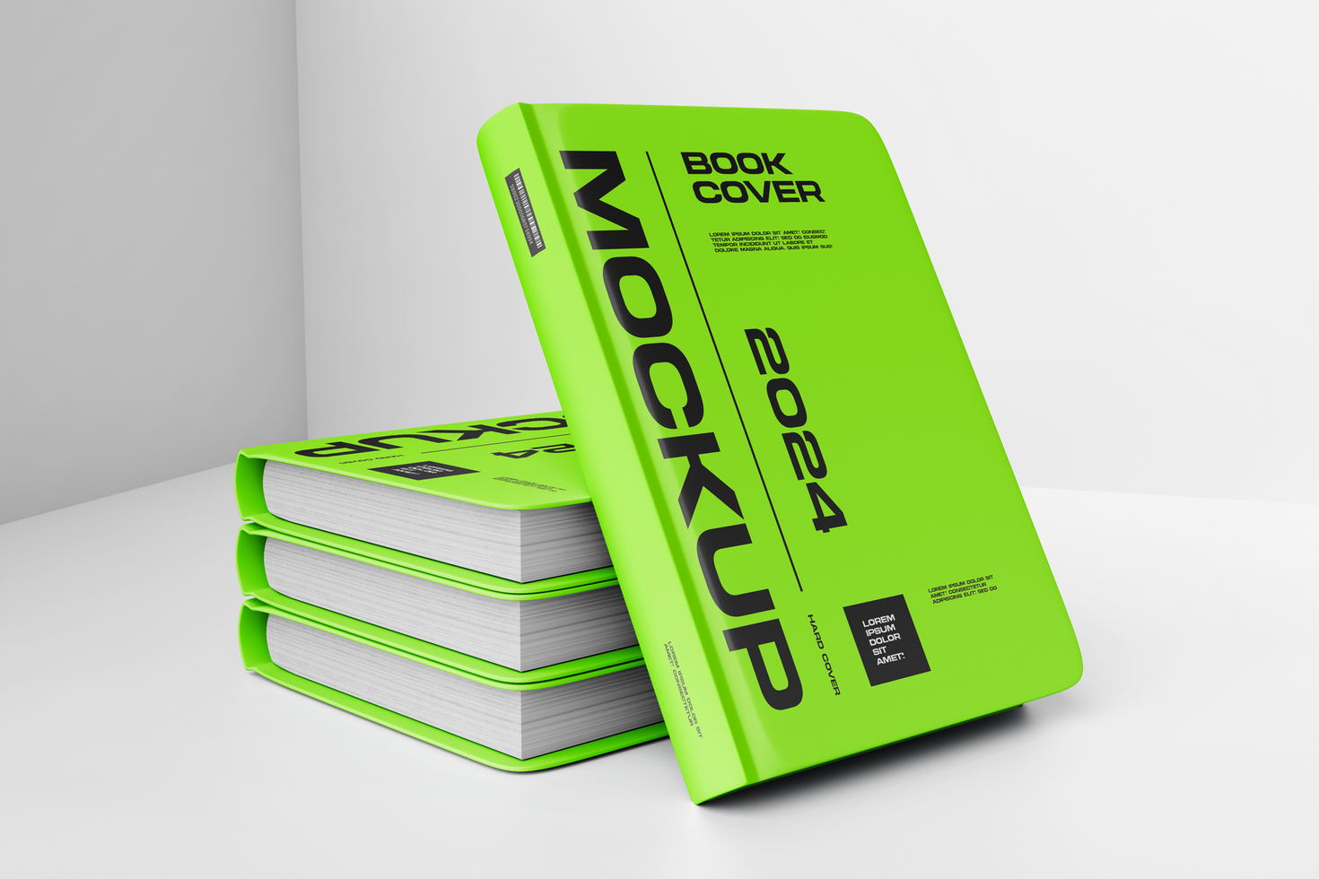 A stack of green books with a mockup of a book cover psd