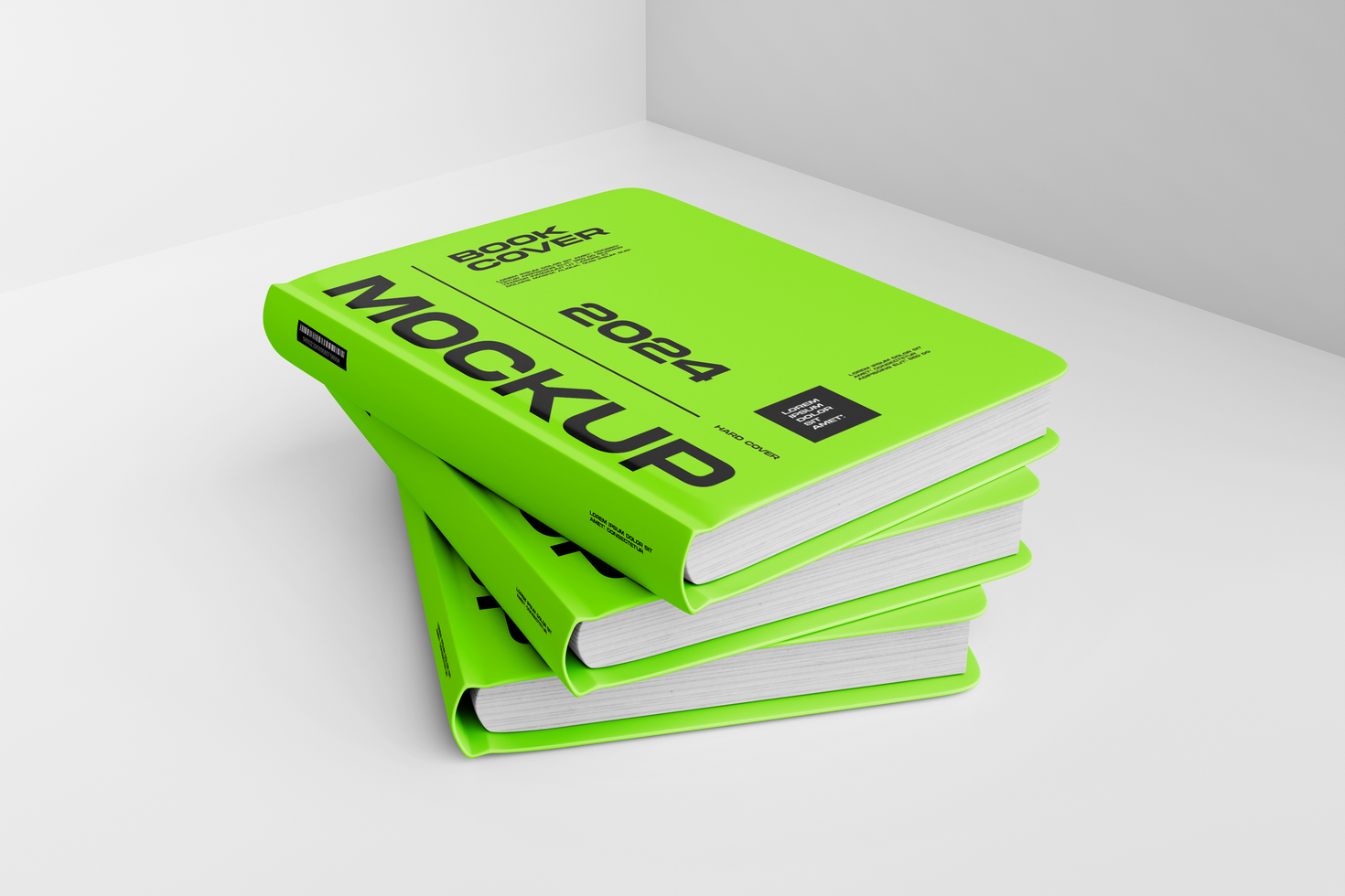 A stack of green books on a white surface psd