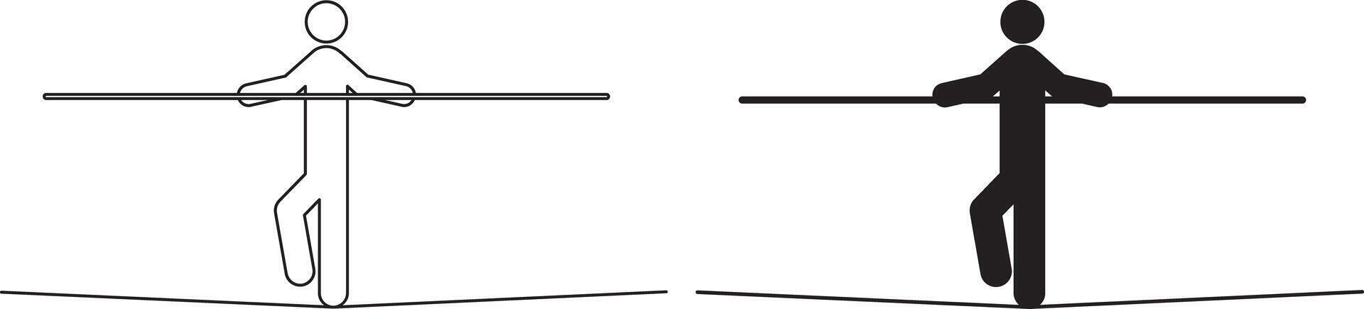 outline silhouette Tightrope walking icon set vector
