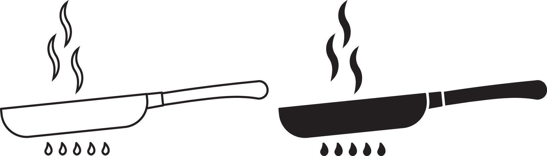 outline silhouette cooking frying pan icon set vector