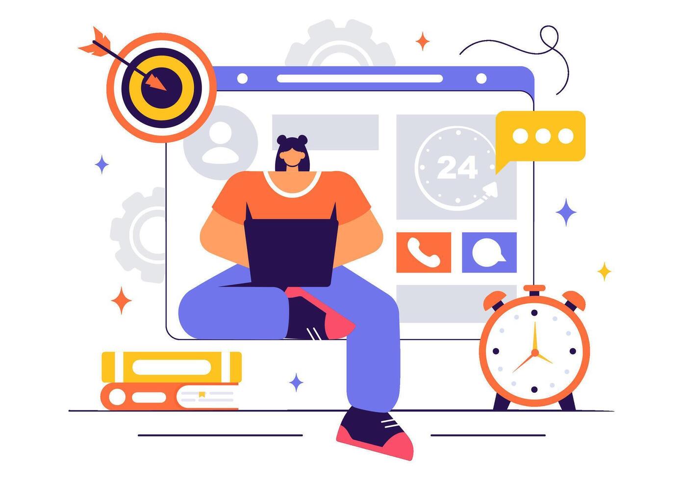 Technical Support System Illustration with Software Assistance and IT Help Desk in a Flat Background vector