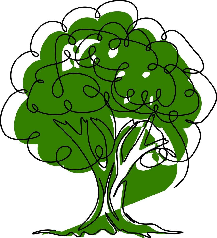an Illustration of a tree with a black outline and green splash. vector