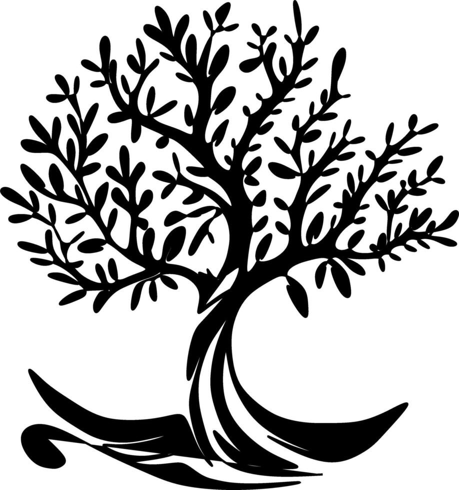 The tree illustration in black and white color vector