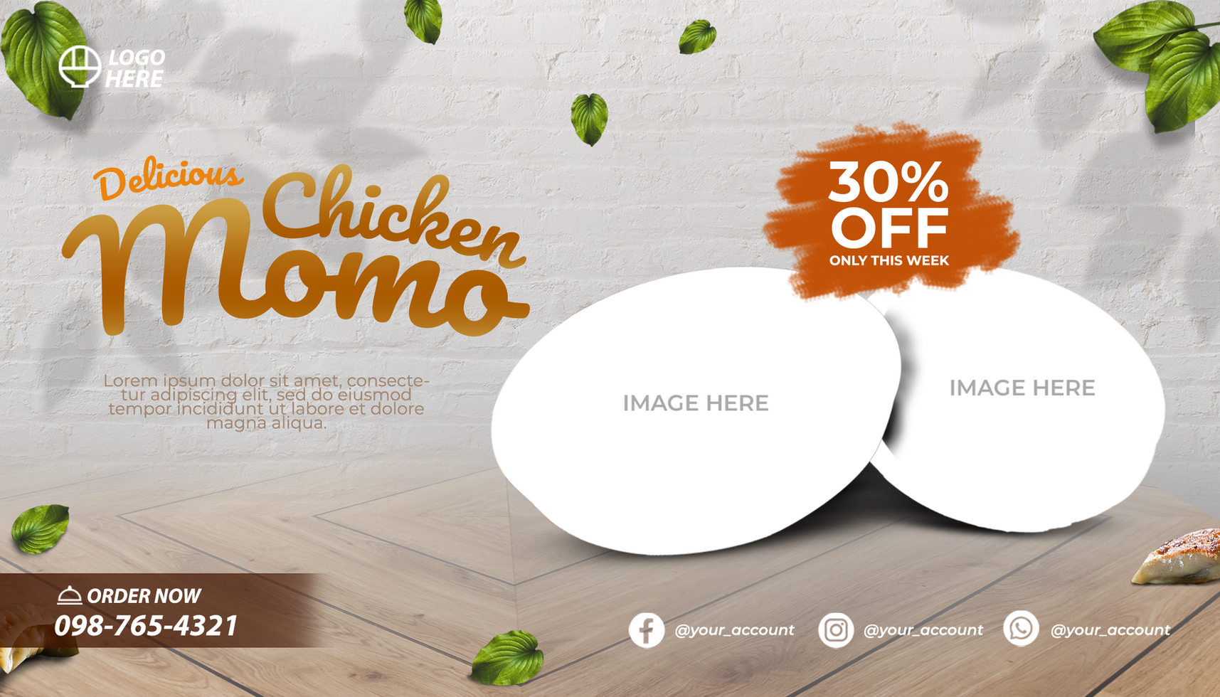Chicken momo ad with a white plate and a sign that says 30 off psd