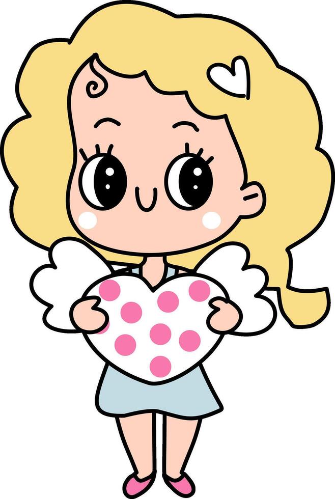 Cupid angel girl with polka dots hearts valentines cartoon vector