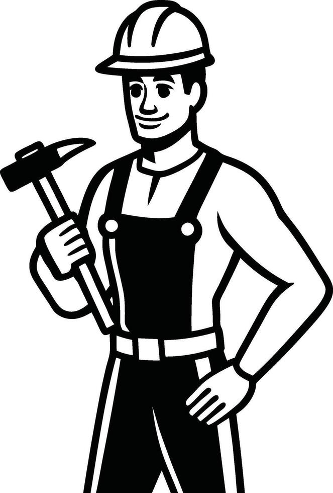 Experienced Worker Carrying a Hammer for Construction vector