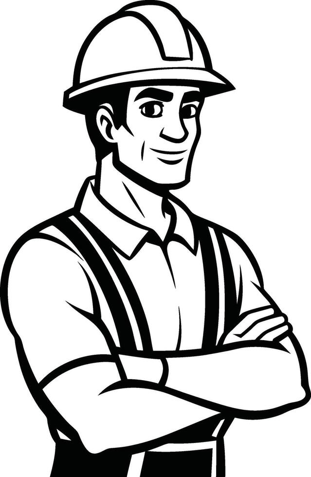 a cartoon man in overalls and hard hat vector