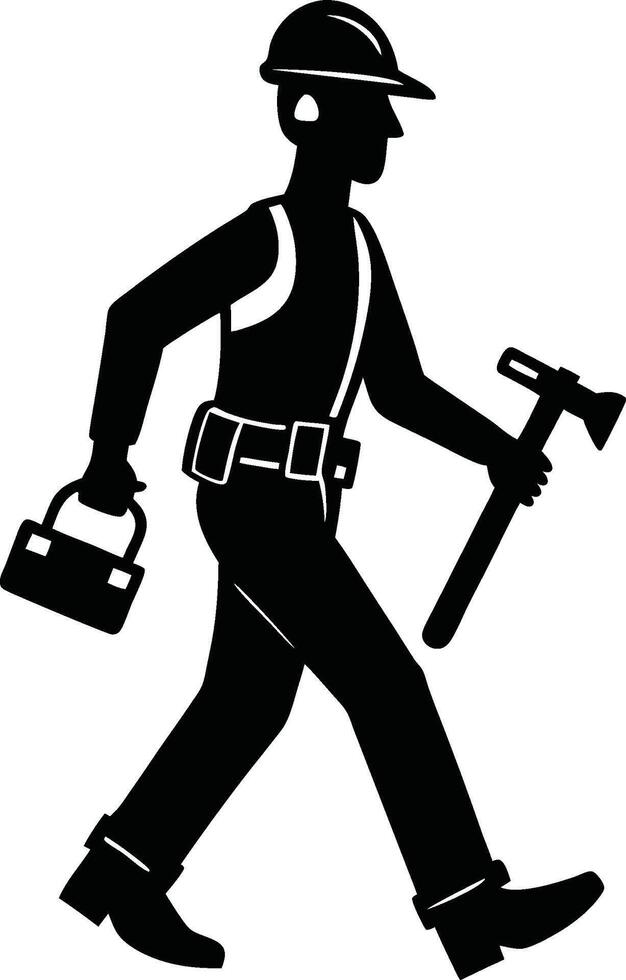 a silhouette of a man with a hammer and tool vector