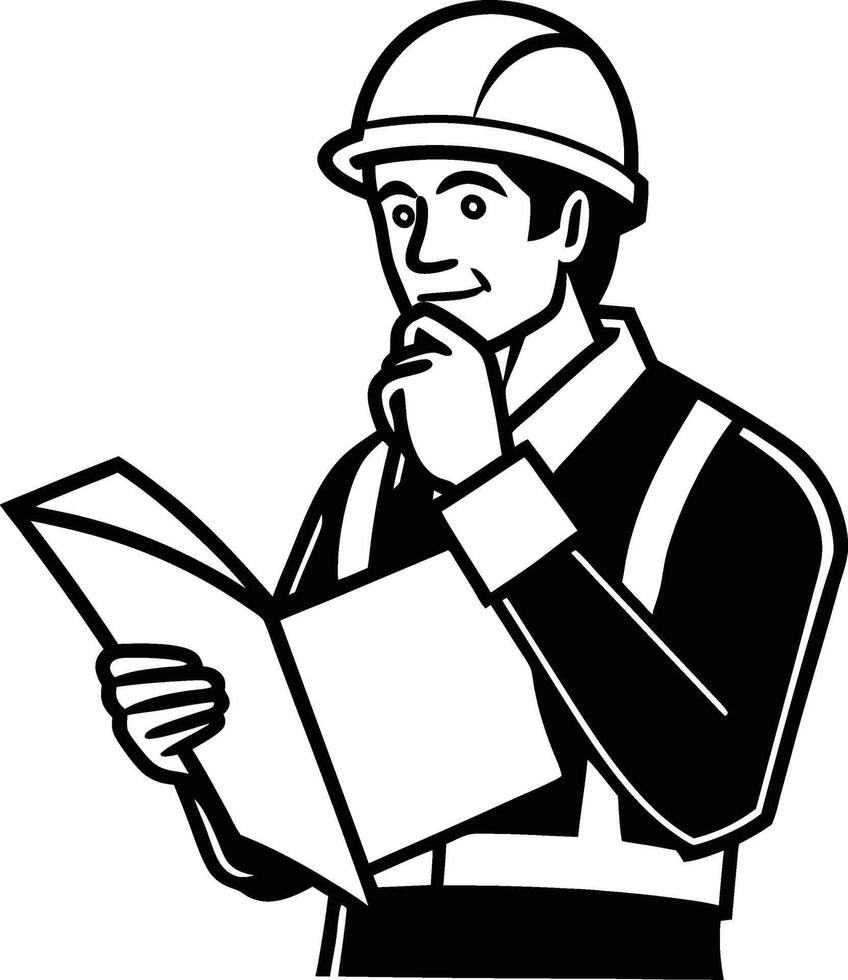 Engineer Holding Documents and Reviewing Plans vector