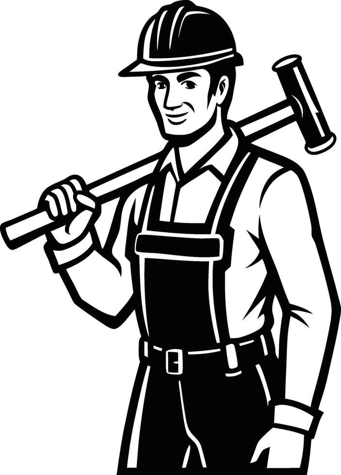 Construction Worker Silhouette Builder Holding Hammer vector