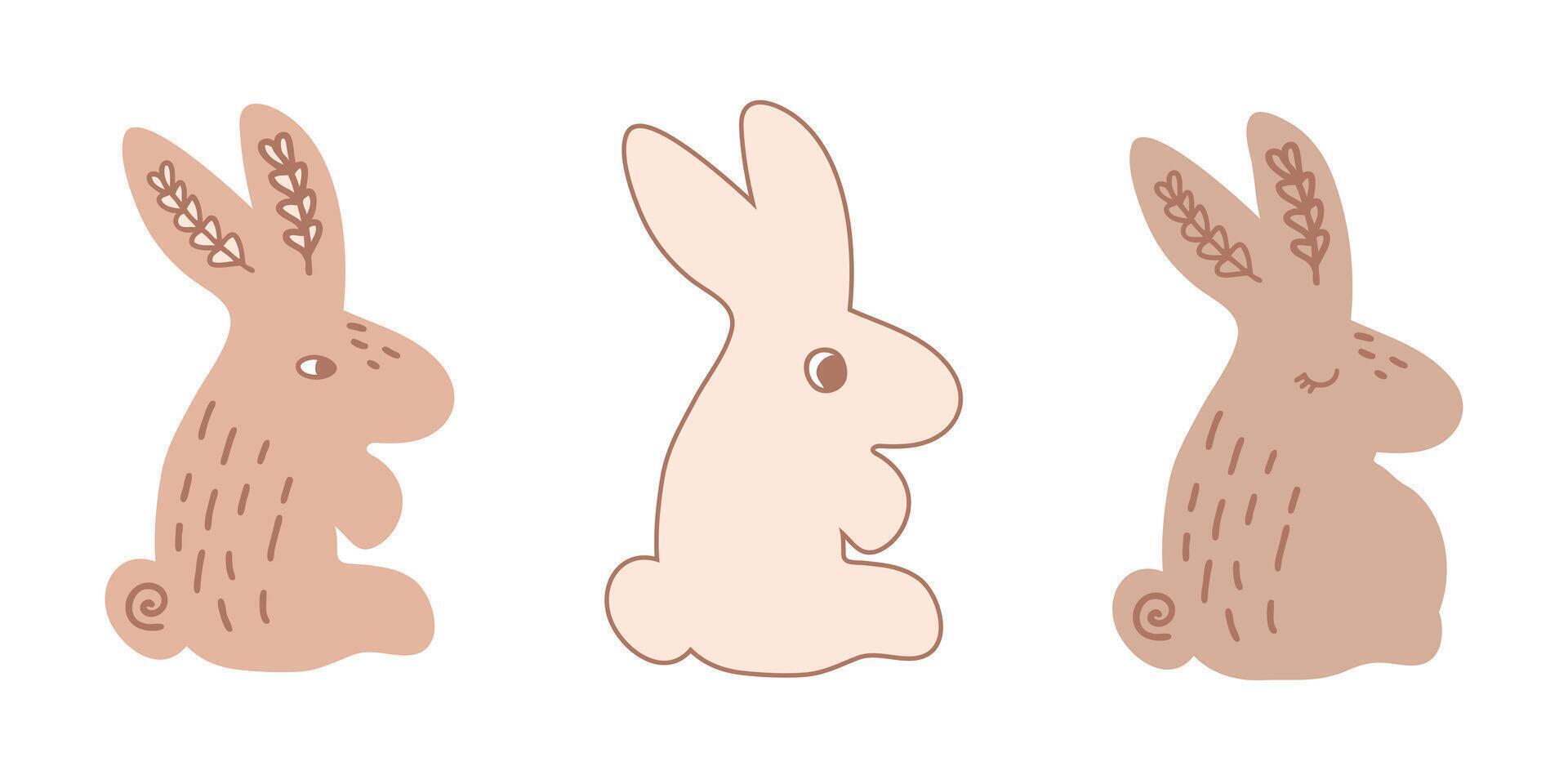 Hand drawn easter bunnies clipart set. Perfect print for posters, stickers, cards, label, sale. Isolated illustration. vector