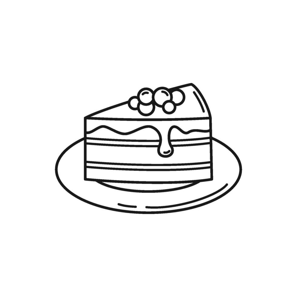 Hand Drawn Cake Slice with Bery Outline Illustration vector
