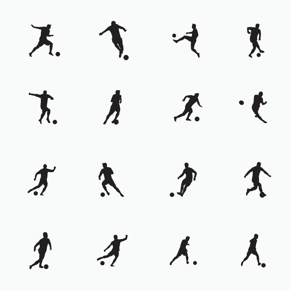 silhouette of shot, dribble, and move in soccer set vector