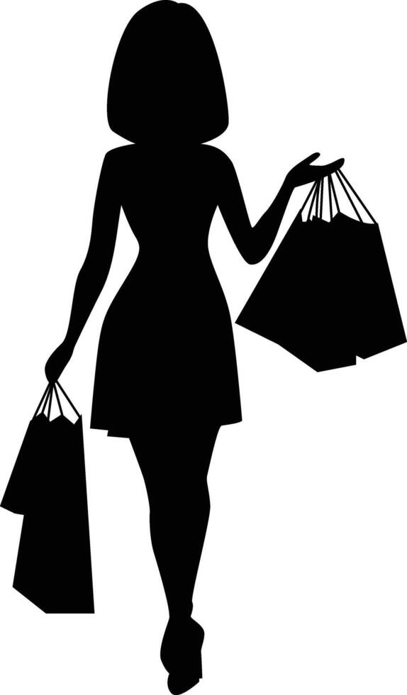 Silhouette of Women Shopping in Mall. Isolated on White Background vector
