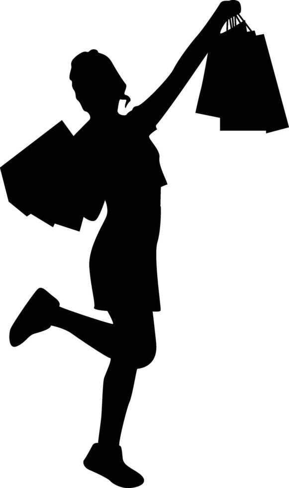 Silhouette of Woman Shopping Holding Bag vector