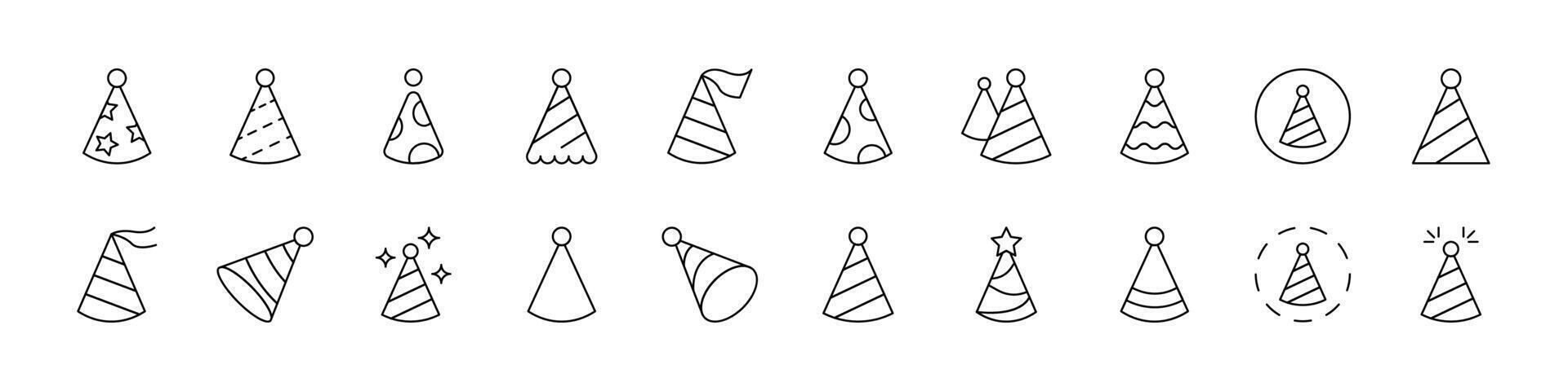Party Hat Thin Icons Collection. Editable Stroke. Suitable for Web Sites, Books, Cards, Apps vector