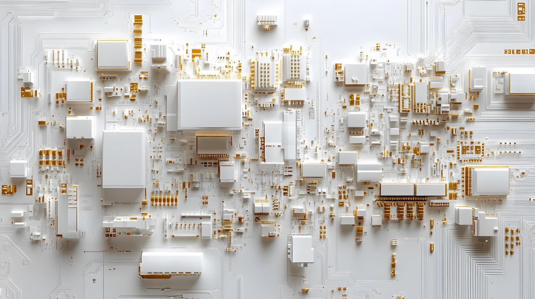 Detailed circuit board and microchip photographed on pristine white surface, highlighting technological precision and industrial components in clean composition. computer photo
