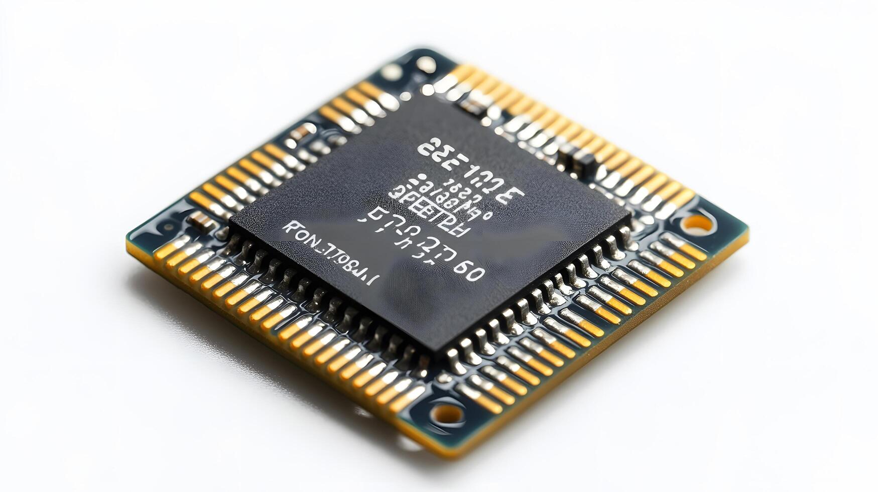 Detailed circuit board and microchip photographed on pristine white surface, highlighting technological precision and industrial components in clean composition. hardware photo