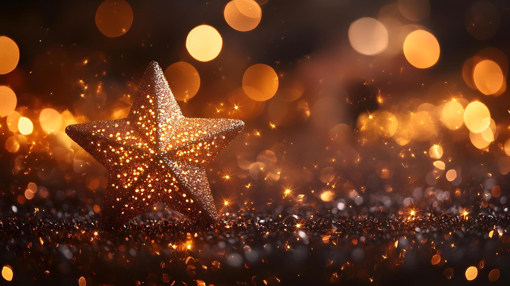 Enchanting star-shaped lights create magical holiday atmosphere with warm golden bokeh, capturing festive spirit in dreamy nighttime illumination. lights photo