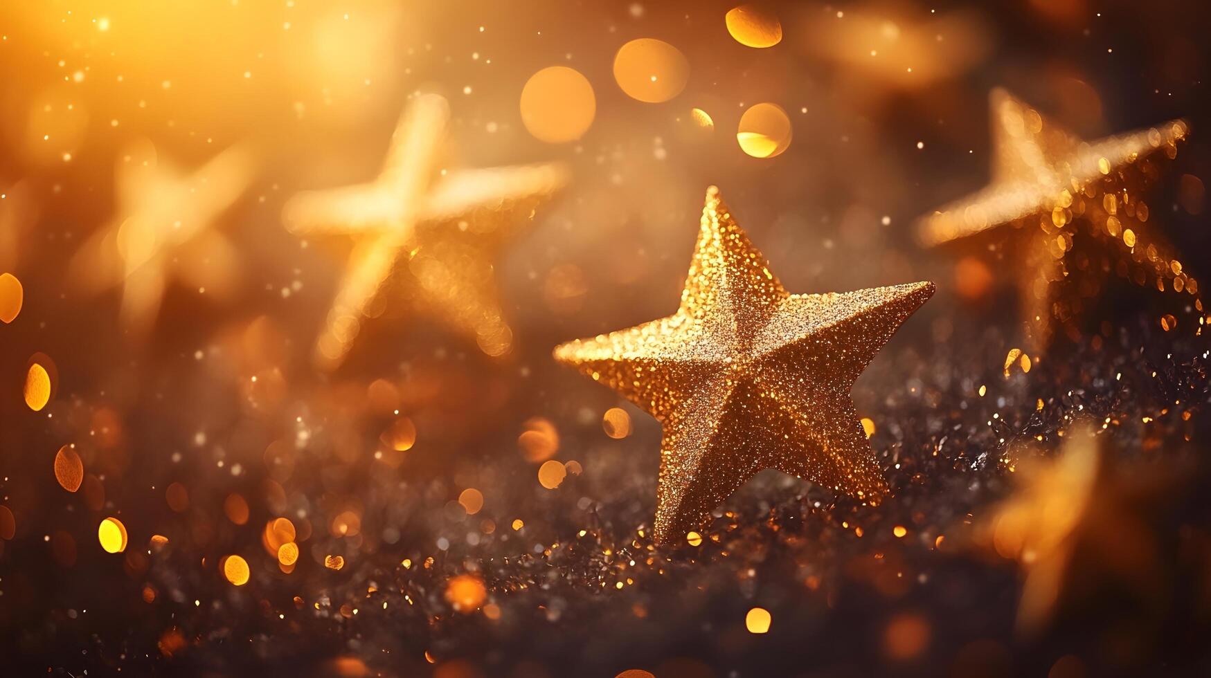 Enchanting star-shaped lights create magical holiday atmosphere with warm golden bokeh, capturing festive spirit in dreamy nighttime illumination. night photo